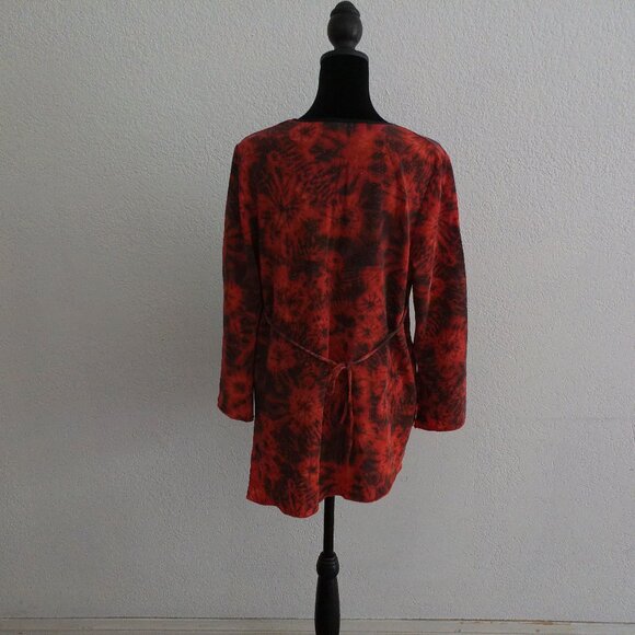 Orange & Black Floral V-neck Long Sleeve Blouse - Picture 7 of 10